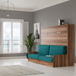 Cama abatible de apertura horizontal com sofá funcional integrado Colores  Madera Wallbed Antracita Dimensiones 105x180